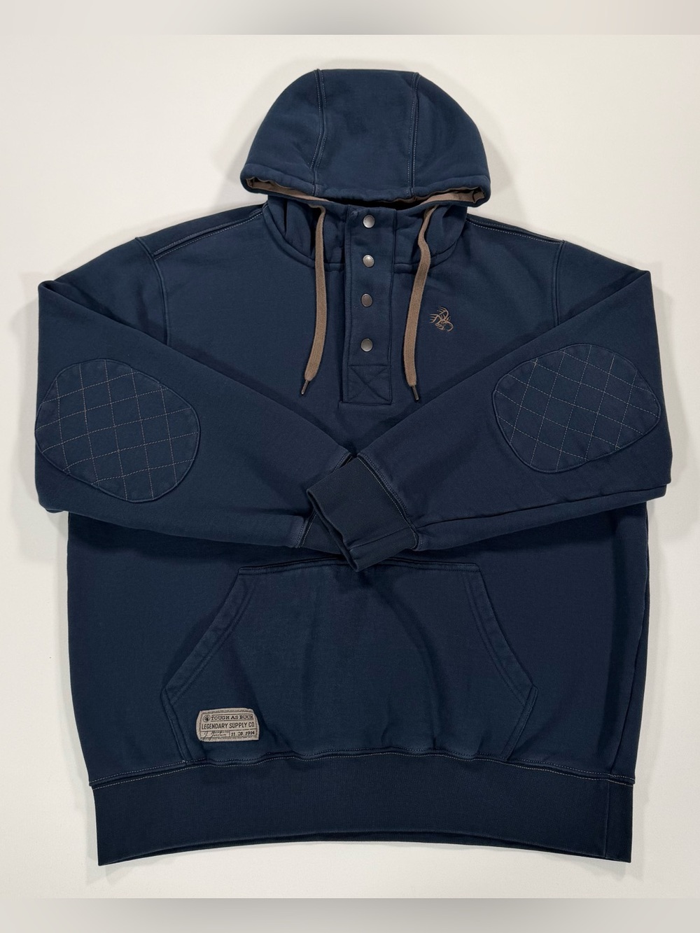 Legendary Whitetails Hoodie Mens XL Blue Tough As Buck Snap Henley Quilted Elbow